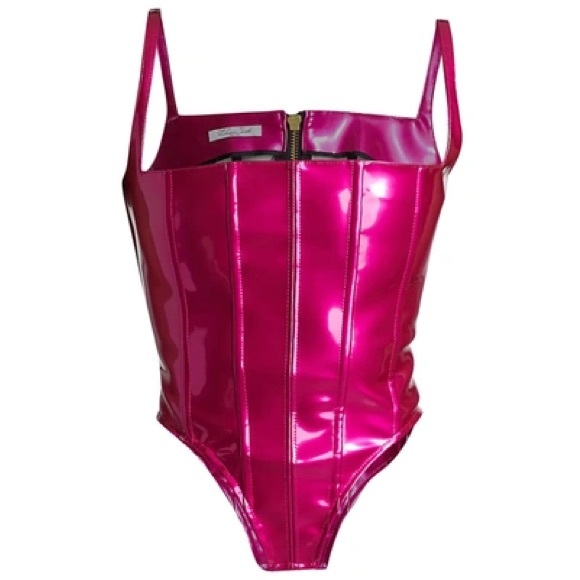 LAQUAN SMITH NWOT Vinyl PVC Corset Bustier Crop Top in Hot Pink Size XS - Picture 7 of 14